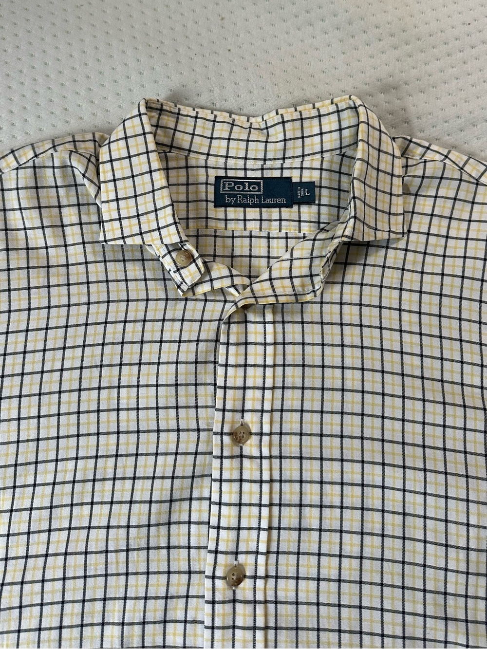 Vintage 90s Polo Ralph Lauren Yellow and Navy Check Cotton Button-Down Shirt Men